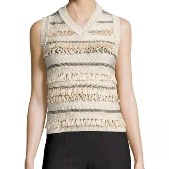Tory Burch Jackets & Blazers - Tory Burch Women's Jacquard Cream Fringe Wool Preppy Clueless Sweater Vest Sz S
